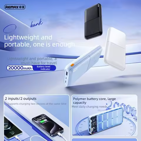 Remax22.5W20000mAh intelligent fast charging power bank, light and compact, portable, multi-port out
