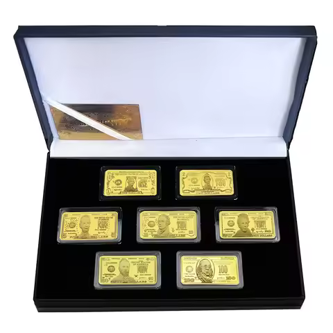 7pcs/box US1 2 5 10 20 50 100 Dollars Gold Bar Commemorative Medal Bullions Collection Gift
