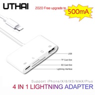 ZZOOI UTHAI C55 For iPhone USB3.0 Lightning XQD TF SD Card Reader 5in1 Fast Charge usb3.0 Converter For Mouse Camera IOS13 OTG Adapter