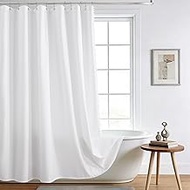 Boho Farmhouse Shower Curtain for Bathroom, Waterproof White Fabric Shower Curtain with White Tassel