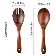 new 1/2Pcs Wooden Salad Servers Spoon Fork Set Long Handle Large Dinner Serving Cooking Untensils Cu