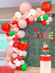 125入組草莓氣球花拱套裝,女生生日派對用品,包括紅色波點氣球,草莓形鋁膜氣球,乳膠氣球,適用於草莓主題、婚禮、生日派對、甜蜜的一年主題嬰兒淋浴裝飾