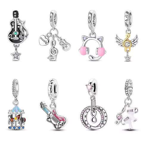 100% 925 Sterling Silver Guitar Rock Musical Note Carousal Headphones Charms Beads For Bracelet Neck