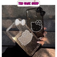 Transparent iPhone case with glitter bling kitty stone fabric + stone kitty bow for ip-TENCASESHOP[ 