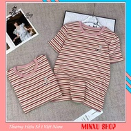 Women's Pink Plaid Dog Embroidered Cotton T-shirt QC Minxu Shop CK56