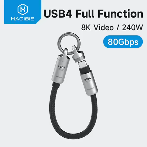 Hagibis Short USB4 Cable Portable Keychain C to C Cable Lanyard Type-C Cable 240W 80Gbps for Thunder