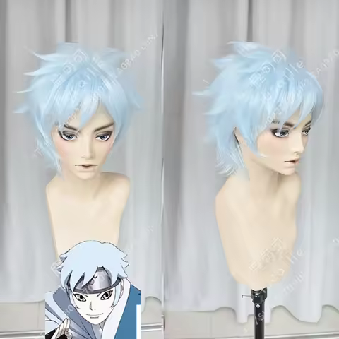 BORUTO NEXT GENERATIONS Uzumaki Boruto Mitsuki Cosplay Wig Short Fluffy Layered Blue Silver Mixed Sy