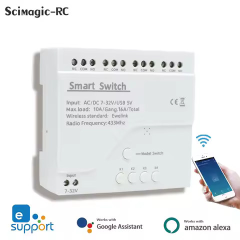 1-5PCS Ewelink Smart WiFi Switch 4CH RF Control Smart Home Relay 7-32V 85-250V Light Switch APP Cont