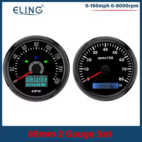 ELING 2 Gauge Set 85mm GPS Speedometer 160MPH 200km/h 8000RPM Tachometer with 7 Colors Backlight for
