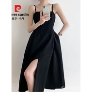 YQ9 Pierre Cardin（pierre cardin）2023Retro Hepburn Style Split Sling Black Dress Women's High-Grade French Style Design N