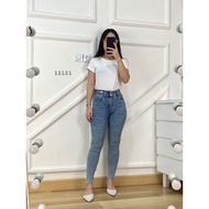 12121 LONG JINS TROUSERS SKINNY TWIN BUTTON EN MINI XIAOYAO PREMIUM PANJANG JINS HW UNFINNISED WOMEN