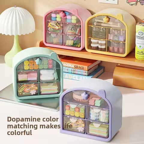 Dopamine Color Multifunctional Drawer Style Desktop Storage Box, Cosmetics Storage, Stationery Stora