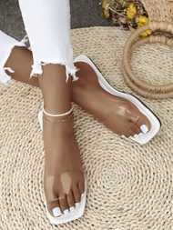 女式透明帶平底涼鞋時尚夏季PVC拖鞋涼鞋