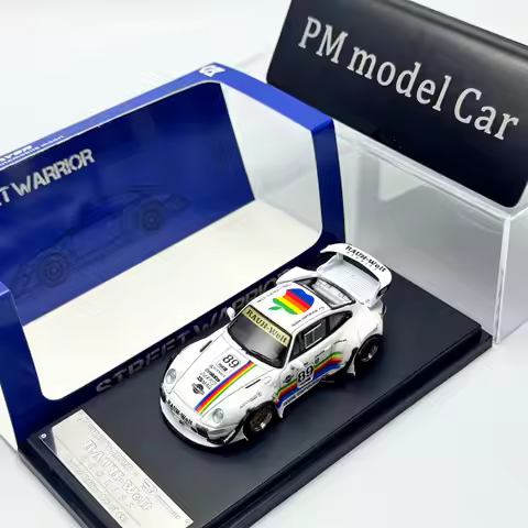 SW 1:64 Porsche RWB 993 Widebody Modified White Apple Livery Alloy Diecast Model Car Collectible Gif