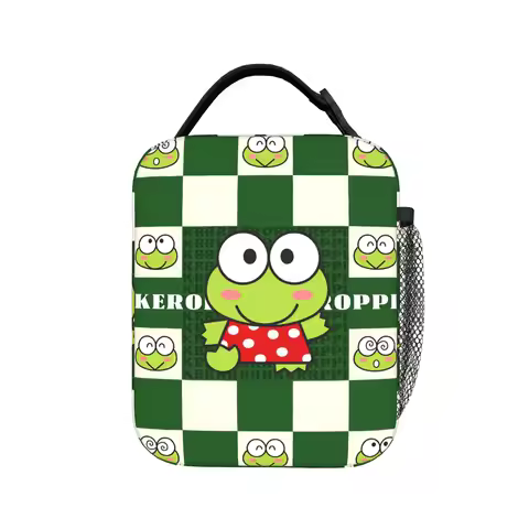 Keroppi Kerokero Green Cartoon Character Lunch Bag For Unisex Print Outdoor Picnic Lunch Box Fashion