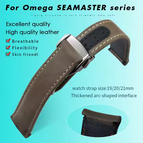 19mm 20mm 21mm Curved Genuine Leather Strap for Omega Seamaster 300 Planet Ocean AT150 Speedmaster M