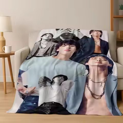 Kpop BTS Jeon Jung Kook Jk JIMIN Star Flannel Blanket Soft Warm Blanket for Bedroom Living Room Bed 
