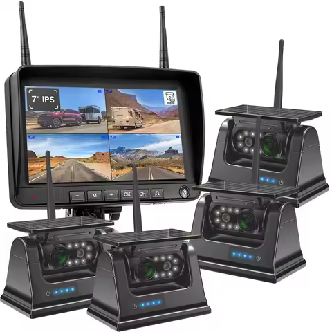 Lastbus 2/3/4x Solar Backup Cameras With 7" Standby Mode DVR Monitor Split Screen For Truck Trailer 