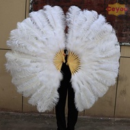 CEYOU Handheld Fur Fan, Big Red Ostrich Runway  Props Folding Fan, 30*52cm 35*60cm 12 Bones Performa