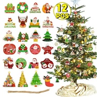 12Pcs/Set Christmas Present Wreath Paper Tags Ornament / Christmas New Year Party Home Decoration / Santa Claus Gift Box Decor Label / DIY Cartoon Xmas Tree Hanging Cards Pendant