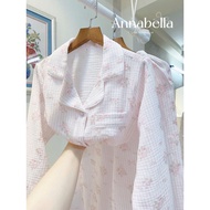 Women's pajama set with long sleeves and muslin pants with rose checkered pattern | Annabella Chic |