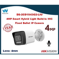 HIKVISION 4MP Smart Hybrid Light Fixed Bullet IP Built-In MIC Camera - DS-2CD1043G2-LIU