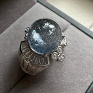 11 mm 藍鋼絲髮水晶球鑲嵌 s 925銀戒