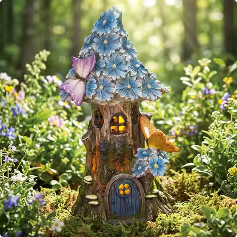 Miniature Dwelling with Solar Light Whimsical Tree House Statue Resin Miniature