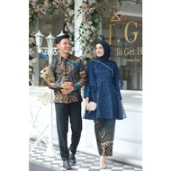 KEMEJA Albatik - MUSTIKA AYU NAVY COUPLE SET (shirt, skirt, women's top free shawl)