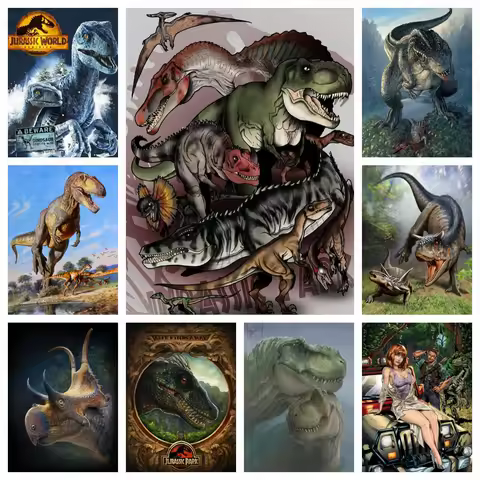 5D Jurassic World Film Diamond Rhinestones Painting Animal Dinosaur Cross Stitch Kits Embroidery Pic