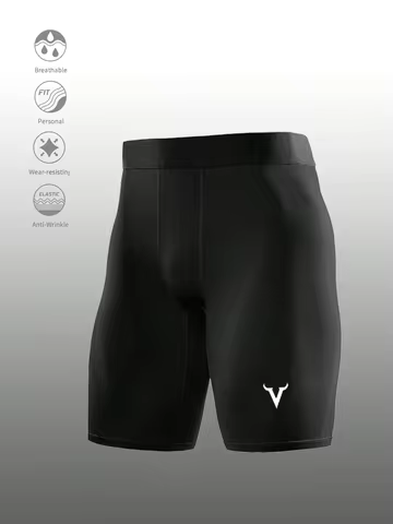 Men's black Quick Dry Compression Shorts Breathable Gym Running Sport with Bull Print for Workout Tr