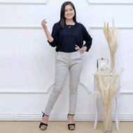 CELANA KANTOR FORMAL KERJA WANITA SLIMFIT BAHAN DASAR KAIN CHINOS HITAM ABU MOCCA CREAM NAVY PANJANG