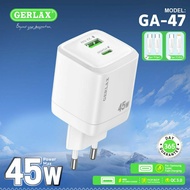 GERLAX GA-47 45W Power Max Dual Port Usb Charger Head Adapter a + C Batok Fast Charging