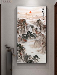 ภาพพระอาทิตย์ขึ้นโอเรียนเต็ลแขวนภาพวาดสไตล์จีนใหม่ "Hina Baichuan" ตัวอักษรและภาพวาดผ้าใบวาดภาพทางเข