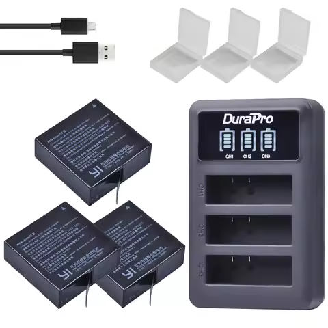 3pcs For Xiaomi YI lite 2 4Kplus 4k+ AZ16-1 AZ16 Li-ion Battery+LED 3 Port USB Dual Charger For Xiao