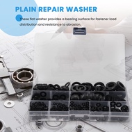 600Pcs Black Nylon Flat Washer Assortment Kit for M2 M2.5 M3 M5 M6 M8 M10 Plain Repair Washer Furnit
