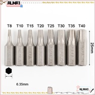 ALMA 1pc Screw Driver Bit, T6-T40 S2 Alloy Steel Torx Bits, 25mm Length 1/4 Inch Hex Shank 6 Point S