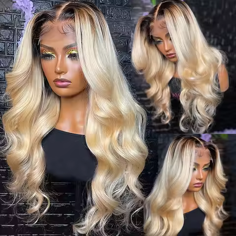 1B 613 Body Wave Human Hair Wig 13x6 Hd Lace Frontal Wig Brazilian 2 Tone Dark Root Ombre Blonde Lac