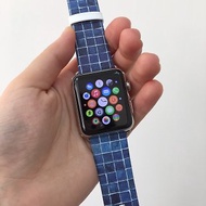 Apple Watch Series 1 , Series 2, Series 3 - Apple Watch 真皮手錶帶，適用於Apple Watch 及 Apple Watch Sport - Freshion 香港原創設計師品牌 - 藍色階磚石格紋