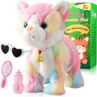 Colorful Plush Robot Cat Stuffed Animal Interactive Cat Robot Toy, Robotic Cat Barking Meow Kitten T