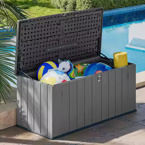 Aoxun 21 Cu Ft HDPE Outdoor Storage Box Waterproof Lockable Resin Deck Box With Spring Assisted Lid 