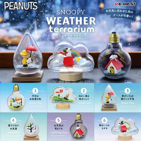 Miniature Snoopy Figures Weather Cloud Raindrop Bulb Shaped Terrarium Blind Box Scene Props Table Or