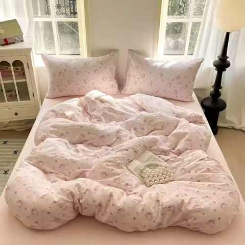Girls Strawberry Bedding Sets 2025 New Queen Size Bed Sheet Set Duvet Cover Set With Pillowcase No F