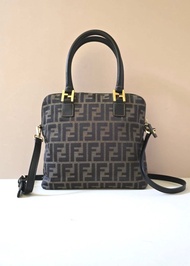 中古包 Fendi 小貝殼黑咖啡色老花單肩包 側背包 斜背包 二手包