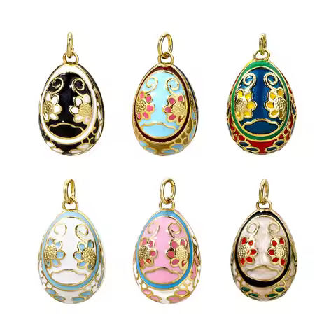 1 Piece Brass Easter Day Series Charms For Jewelry Making 18K Gold Plated Flower Faberge Egg Pendant