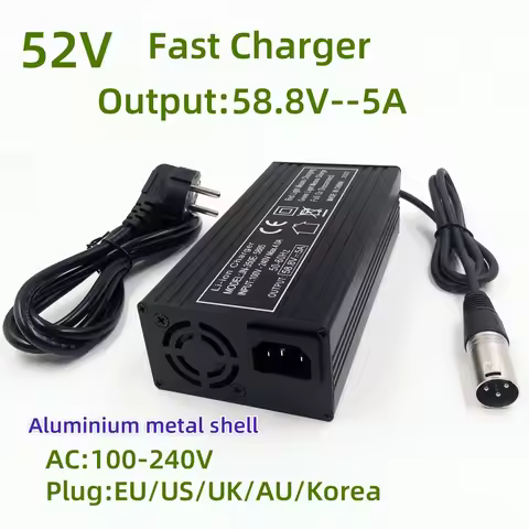 52V Fast Charger 58.8V/5A Charger For 52V lithium Battery Charger DC5.5x2.1x2.5 XLR Strong Heat Diss