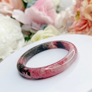 稀有無染色 天然薔薇輝手鐲 櫻花雨潑墨紋 55 mm 透度玉化