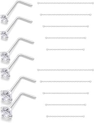 Nose Ring Chain 22G, 20G, 18G Piercings Surgical Steel Nose Studs with Chain for Women and Men