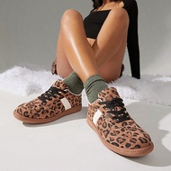 Giày thể thao nữ Replica Germany Trainer Retro buộc dây mũi tròn đế cao su da lộn họa tiết da báo -