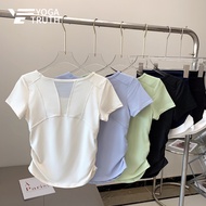 【YOGATRUTH】Woman Sports T-shirt Cool Feeling Sun Protection Hollow Mesh Side Pleats Top Gym Yoga